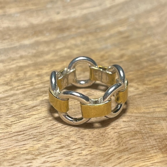 Chain Link 925 Sterling Silver & Gold Vermeil Ring - Picture 3 of 11
